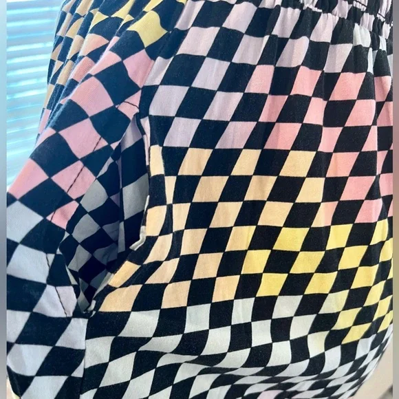 Hot Topic Y2K Rainbow Checkered Race Car Nascar Mini Dress Pockets 100% cotton - Picture 2 of 10